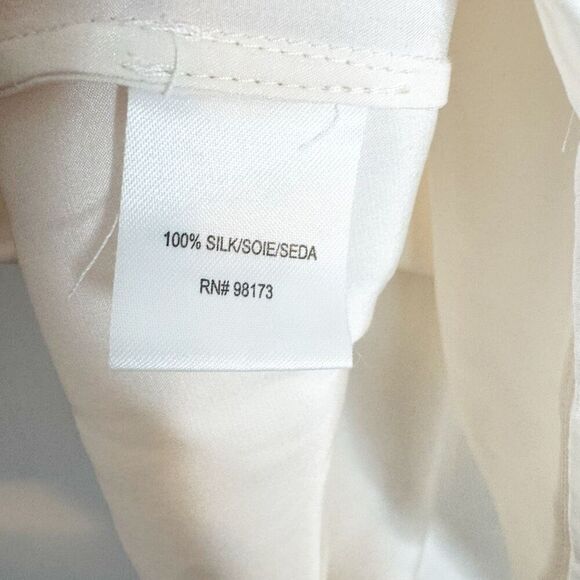 W by Worth 100% Silk Cream Faux Wrap V-Neck Blouse Bell Tie Sleeves Women’s 4 - Picture 6 of 7